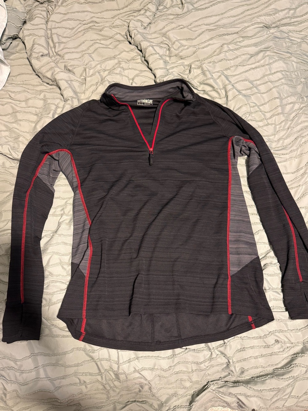 Outdoor Life Black & Grey 1/4 Zip Pullover with Red